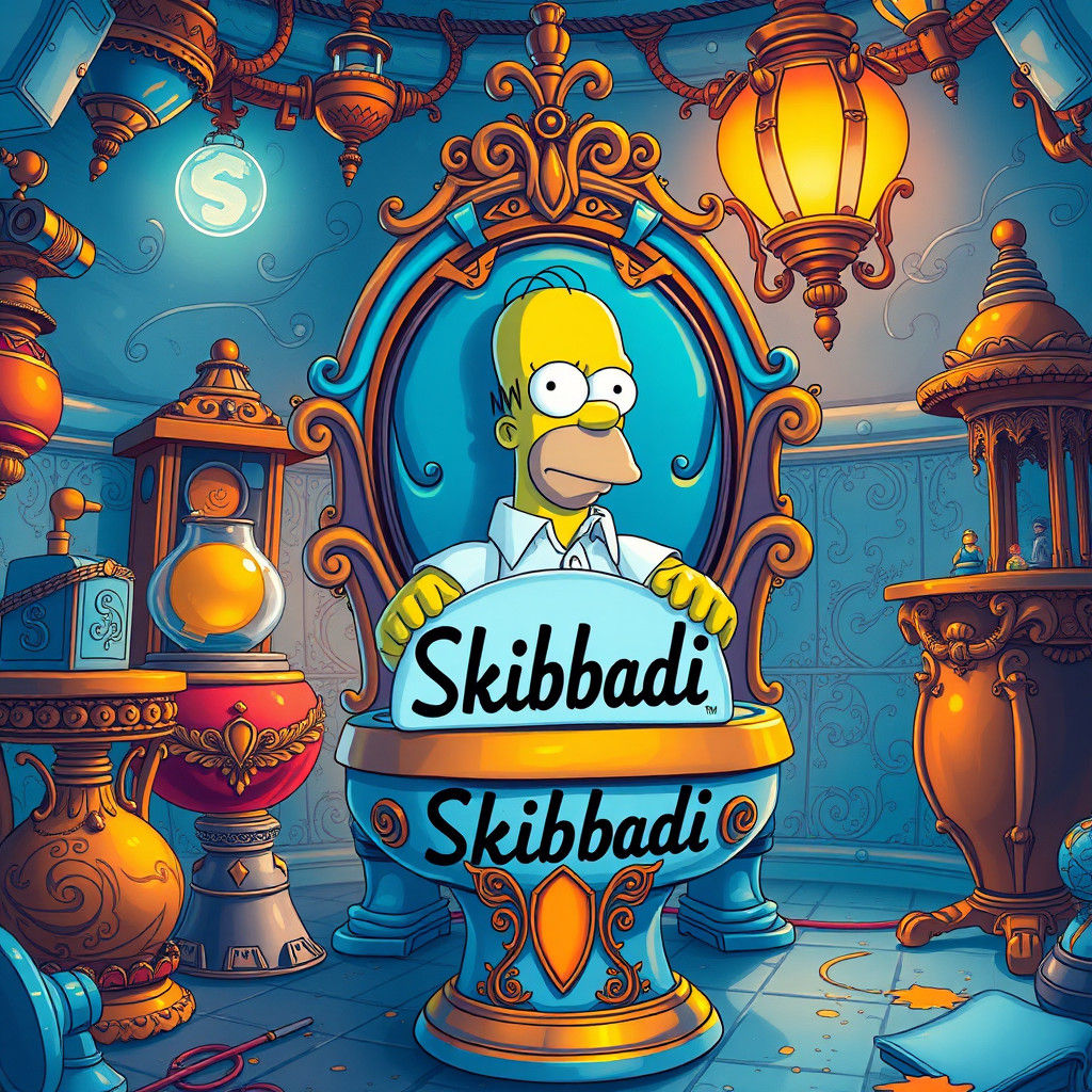 Homer Simpson on Ornate Toilet in Dreamlike Setting