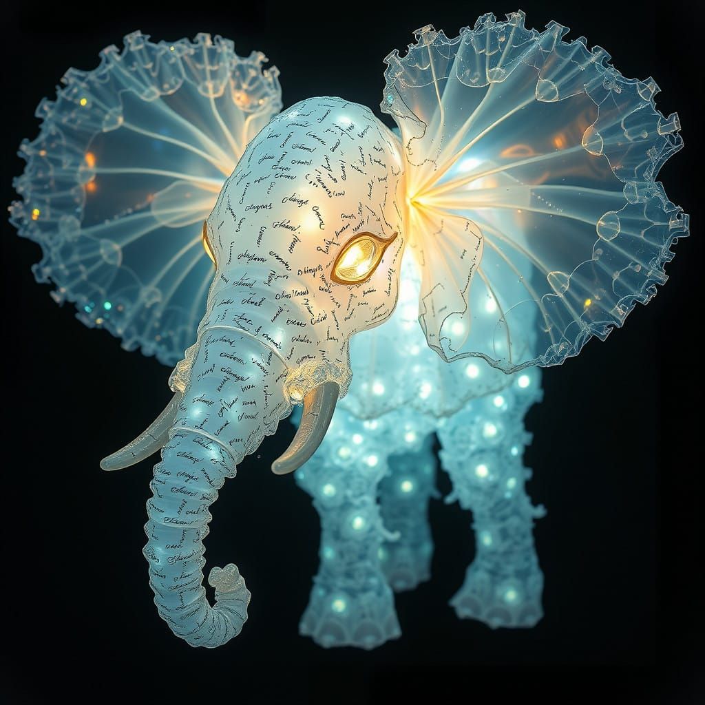 Ethereal Surreal Elephant Jellyfish Hybrid in Iridescent Glo...