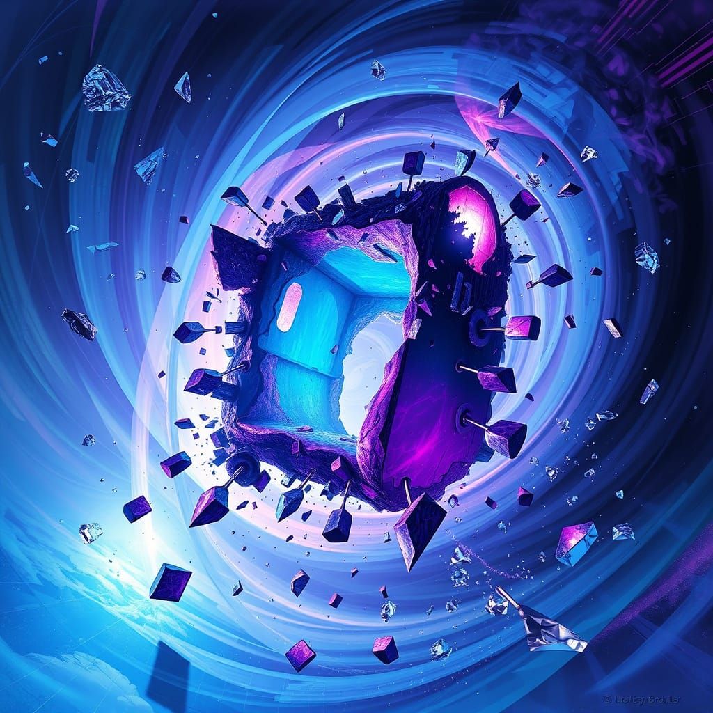 Dimensional Vortex with Fractured Elements and Vivid Colors