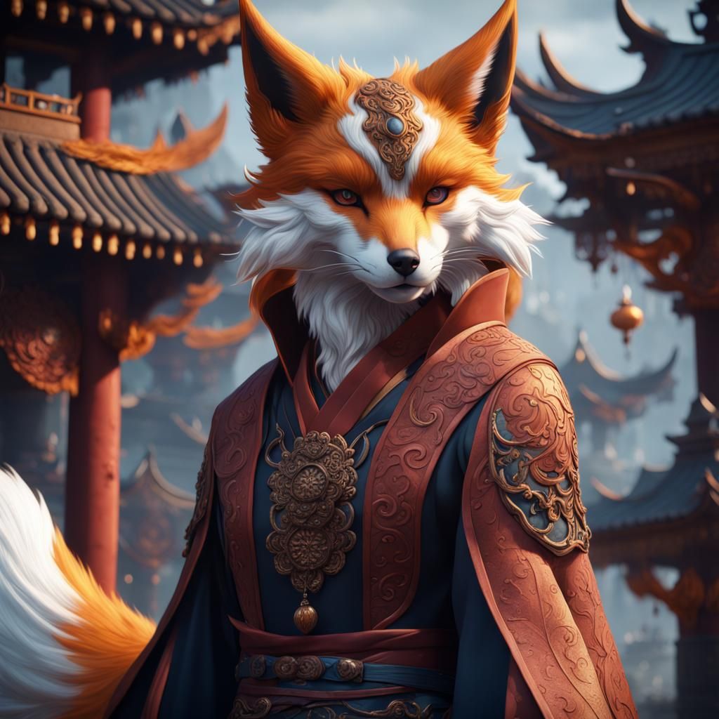 Detailed Kitsune Illustration in Fantasy Concept Art Style