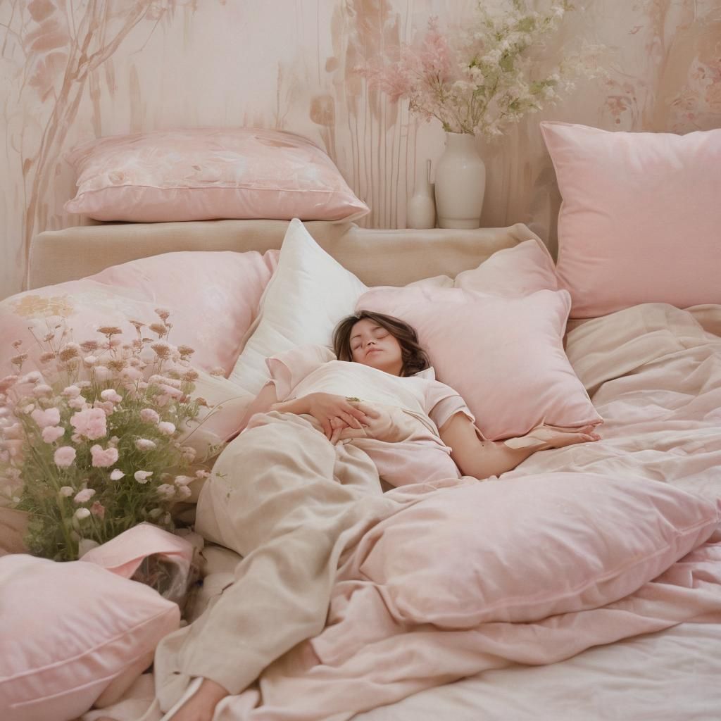 Serene Impressionist Dream with Pink Pillow