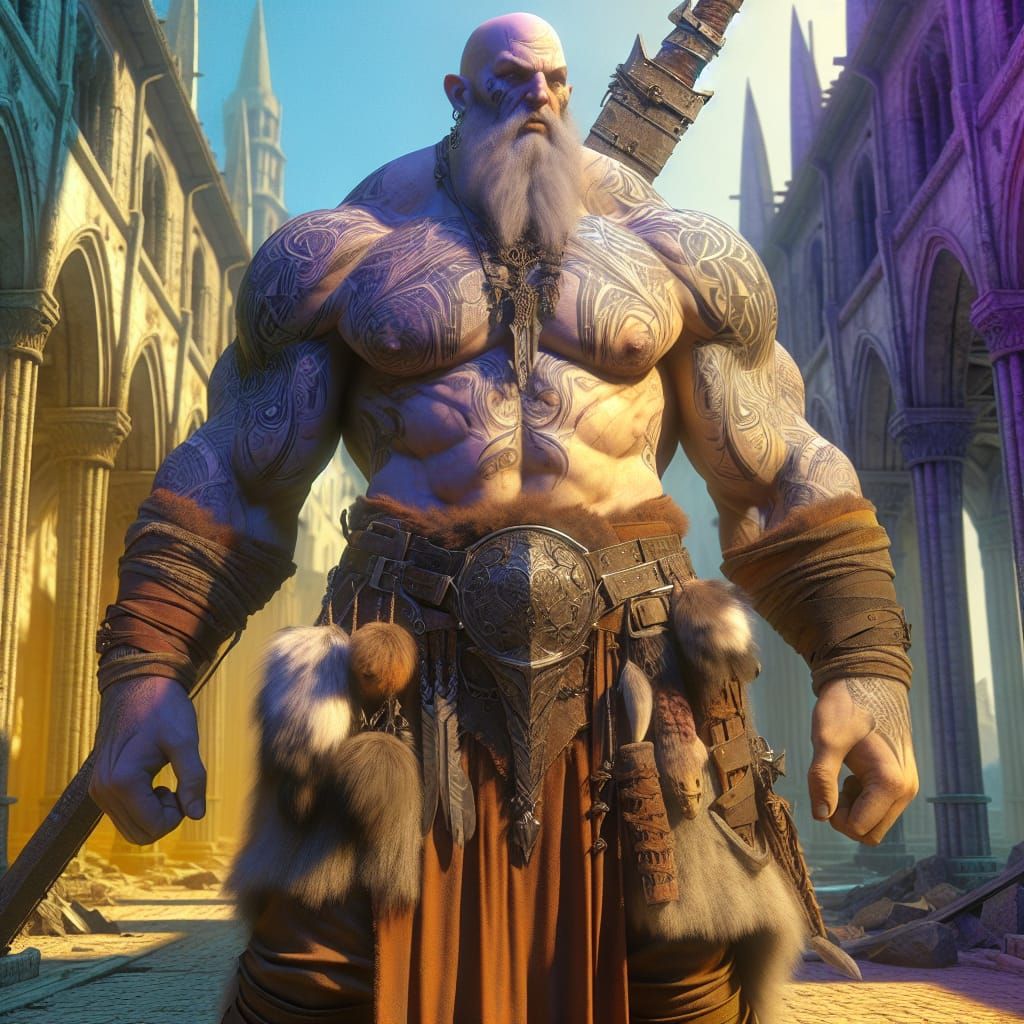 Giant Tattooed Barbarian in Art Nouveau Style