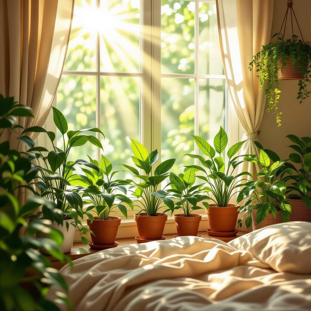 Lush House Plants in Sunlight Creates Jungle Bedroom Aura