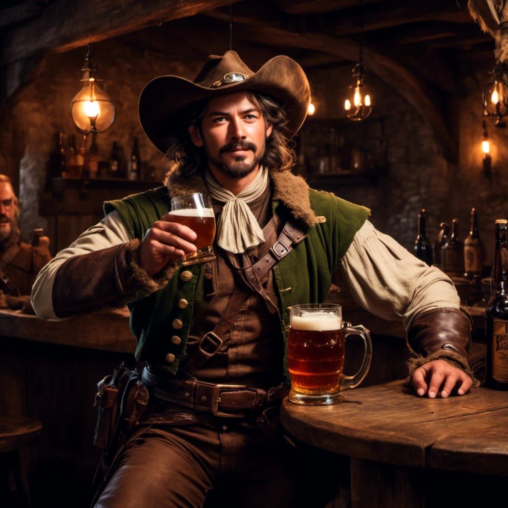 Ranger Enjoying Ale in Tavern Setting