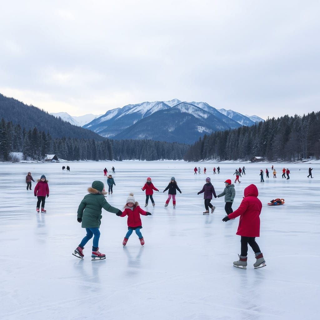Children's Winter Wonderland on Icy Lake