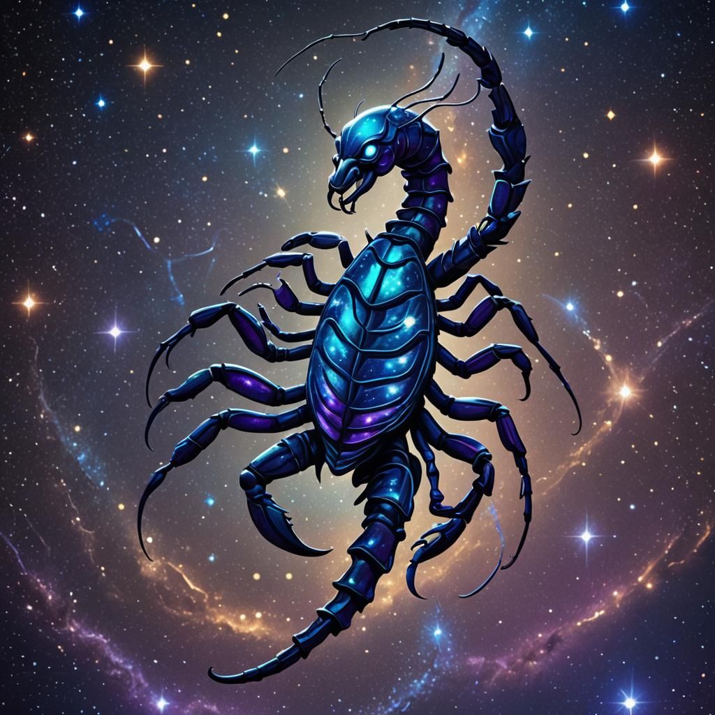 Neon Scorpion in a Starry Night Sky