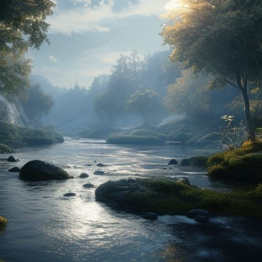 Silver and Gold River in Volumetric Lighting