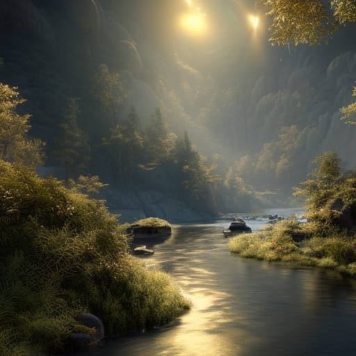 River of Gold and Silver: Hyperrealistic Landscape