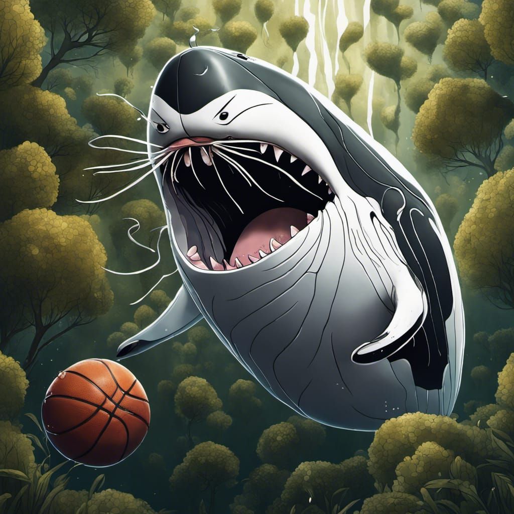 Whale and Cat Basketball in Art Deco Style