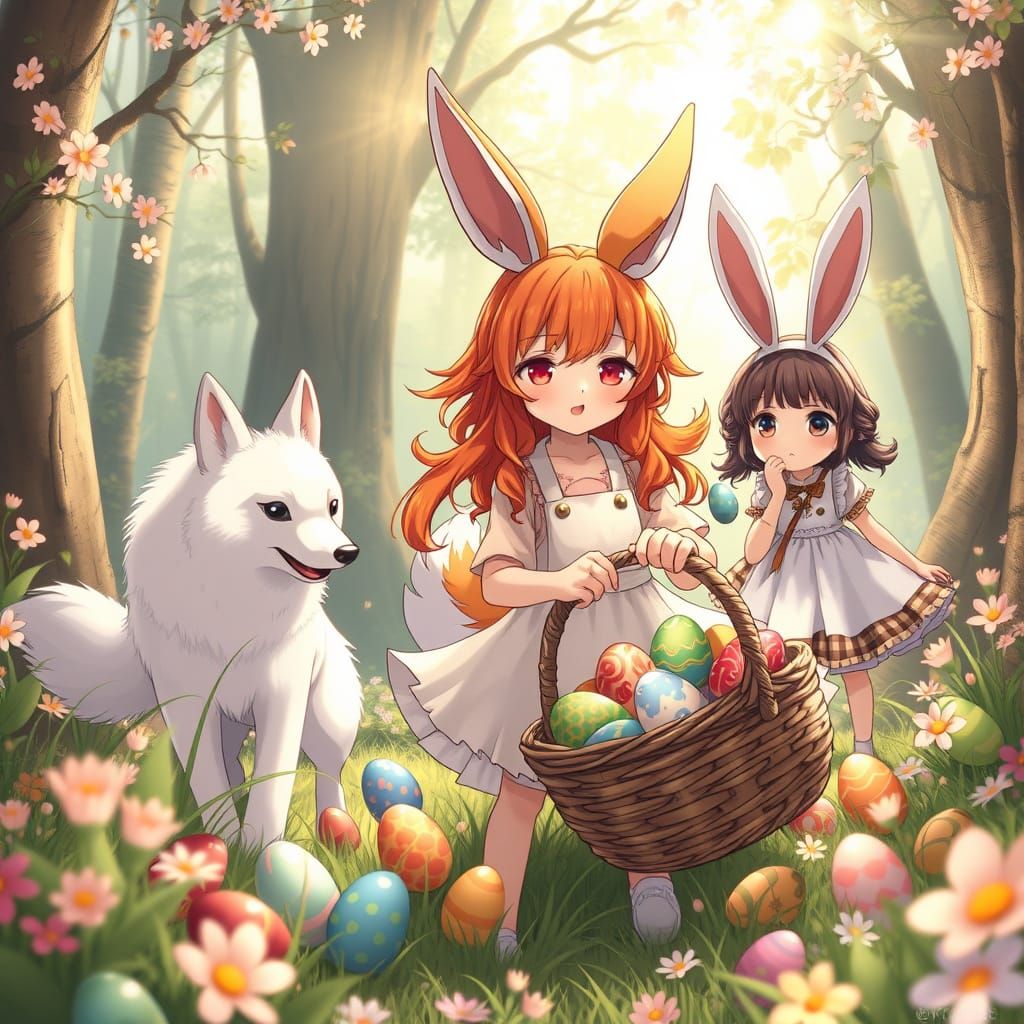 Whimsical Easter Friends in Studio Ghibli Style