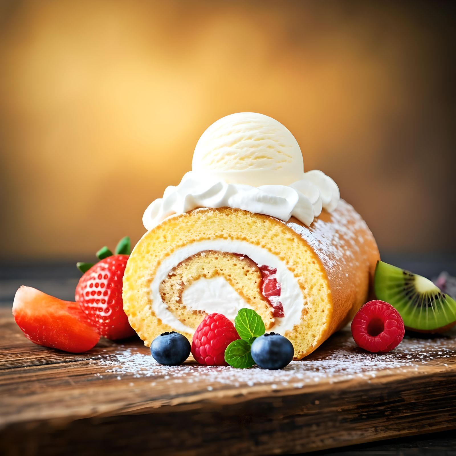 Delicious Roll Cake with Berries in Impressionistic Style