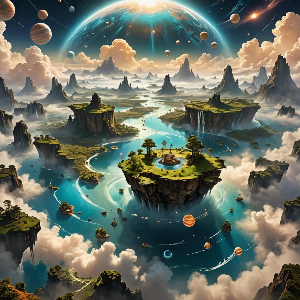 Ethereal Floating Islands and Jelly Planet in Space