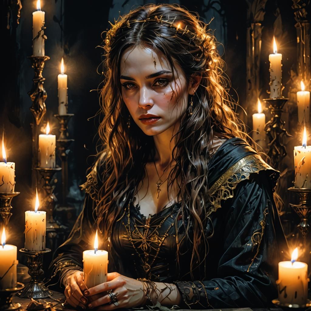 Sensual Woman in Dark Fantasy Portrait with Candlelight