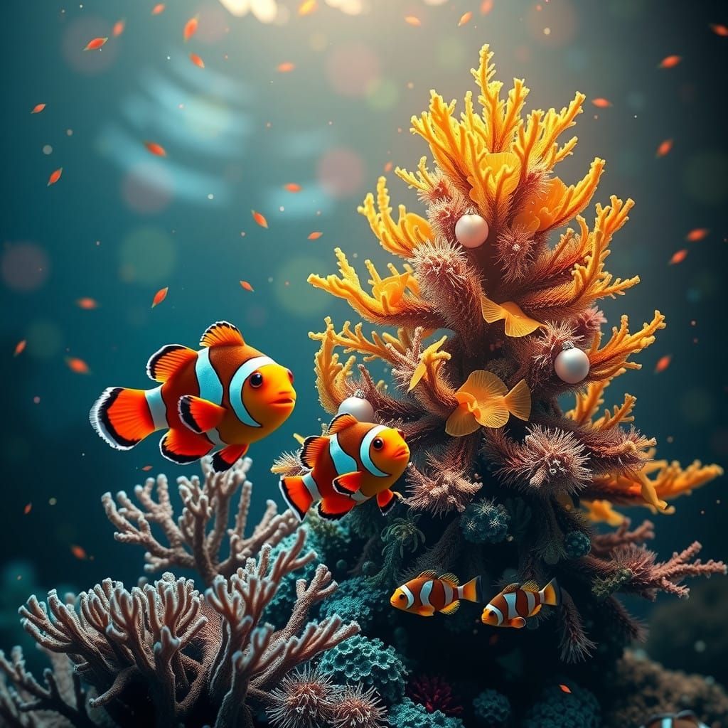 Majestic Clown Fish Family Underwater Christmas Wonderland