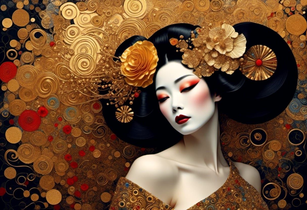 Golden Geisha Portrait in Klimt Style