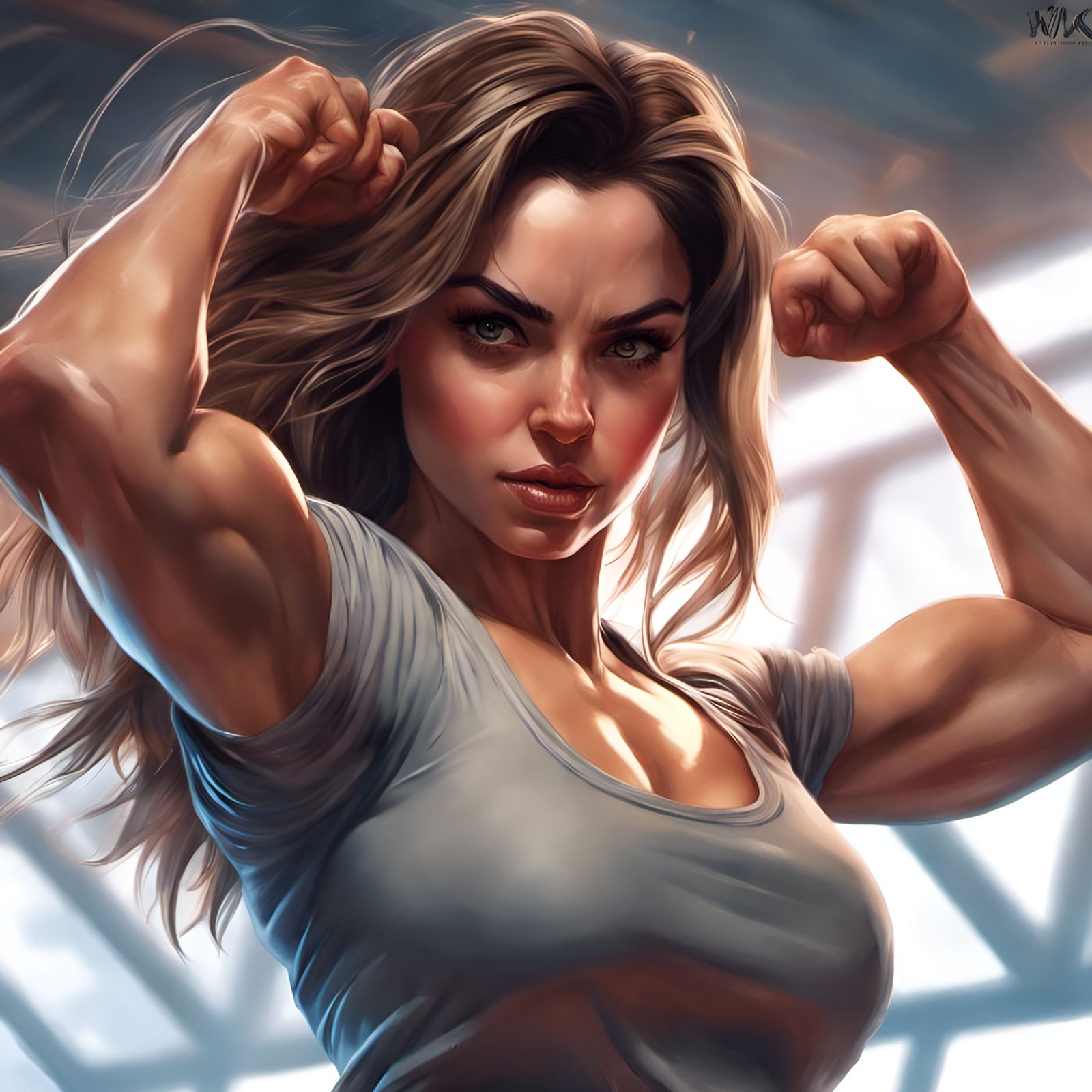 Ana de Armas Flexing: Hyperrealistic Pin-Up Portrait