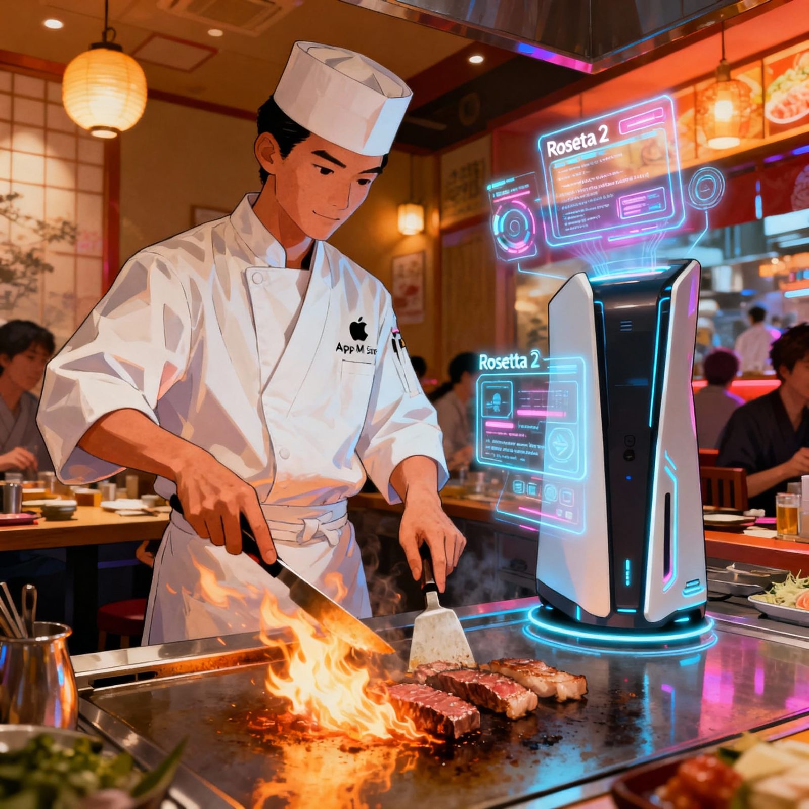 Apple M Chip as Teppanyaki Chef with Rosetta 2 Translator