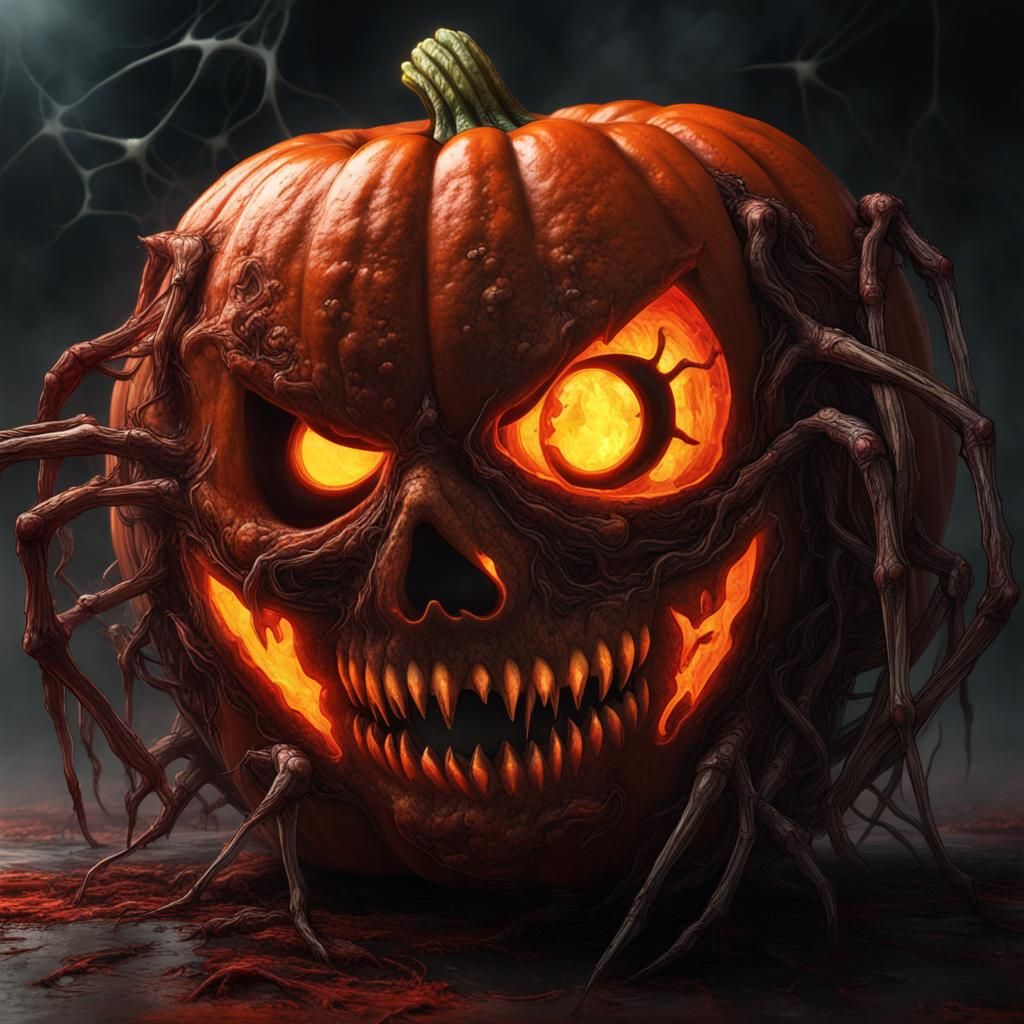 Terrifying Jack-O-Lantern with Undead Aura in Surrealist Sty...