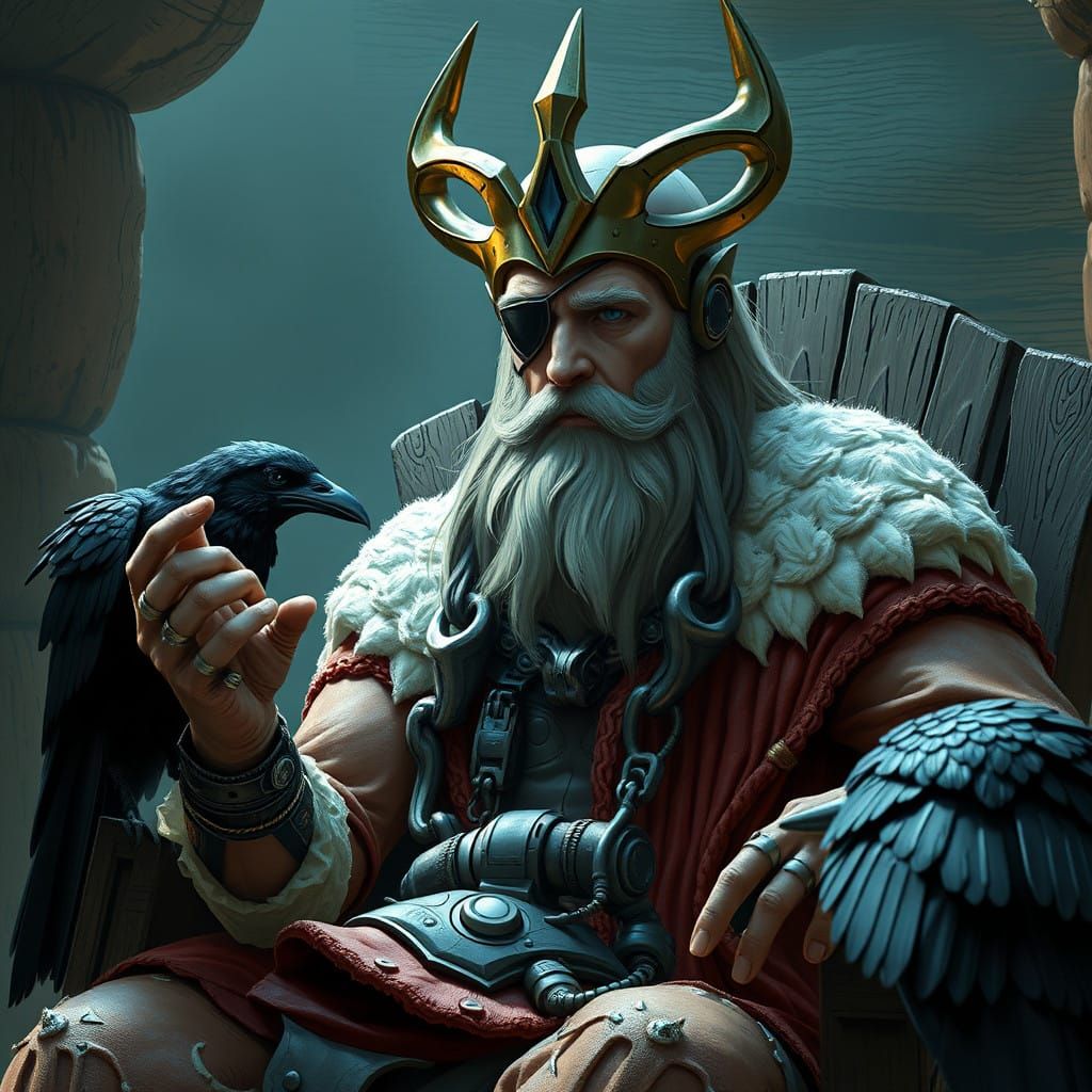 Cybernetic Cyberpunk Odin Dispenses Wisdom