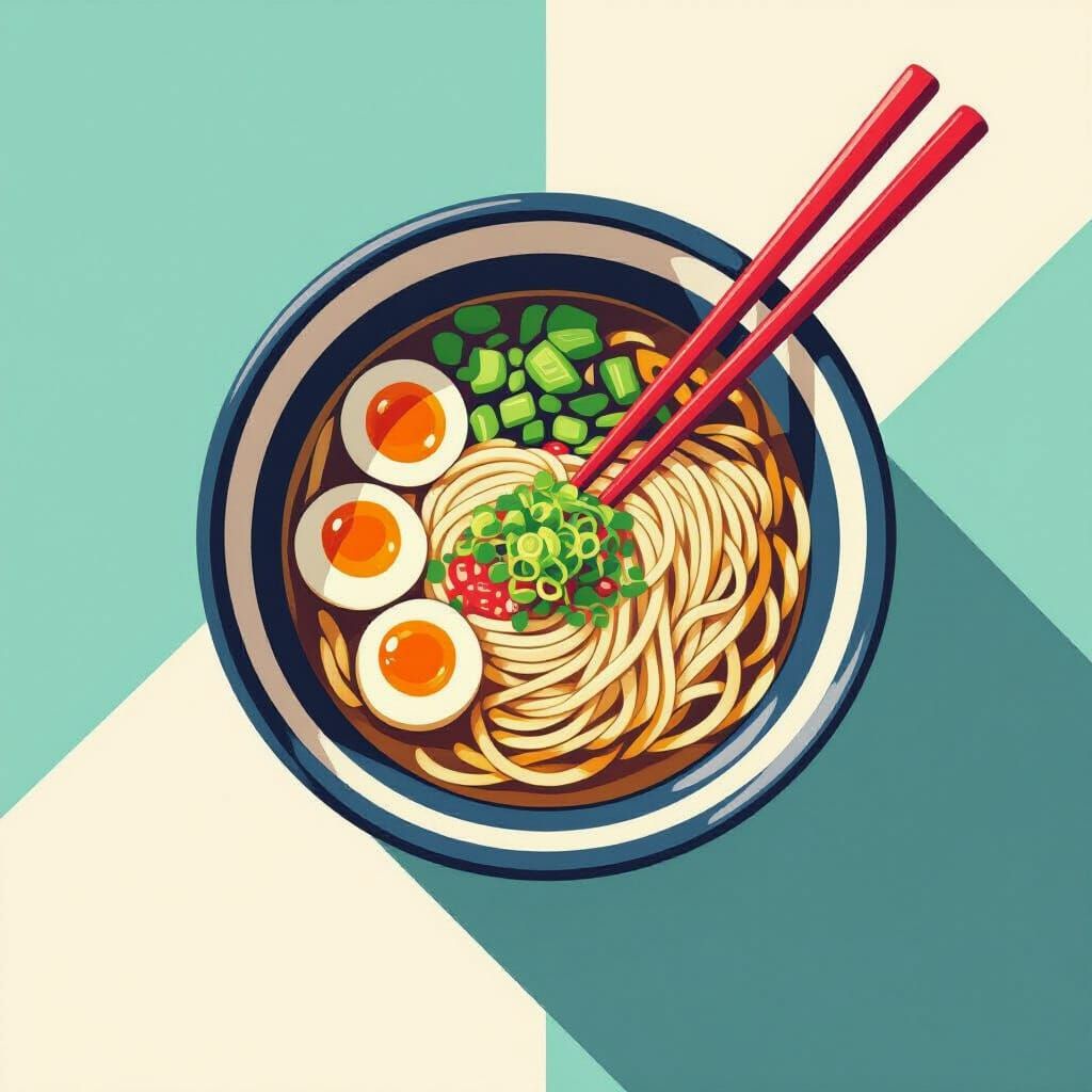 Ramen Bowl Bauhaus Poster Design with Geometric Noodles