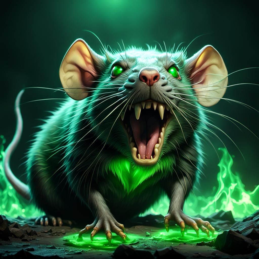 Radioactive Rage Rat in Detailed Dark Fantasy Style