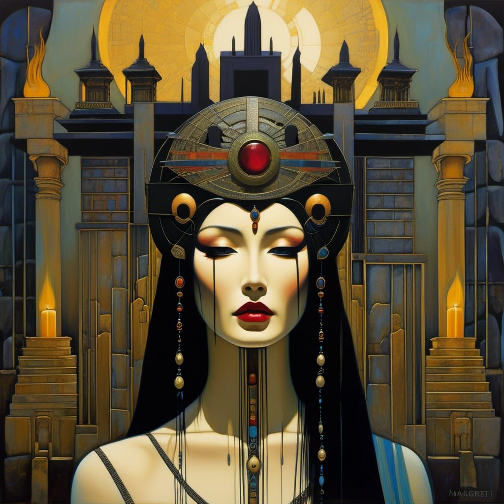 Arcane Priestess in Surreal Dystopian Temple