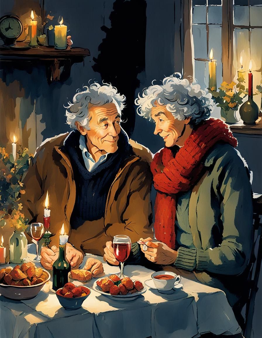 Cozy Candlelight Dinner by Quentin Blake