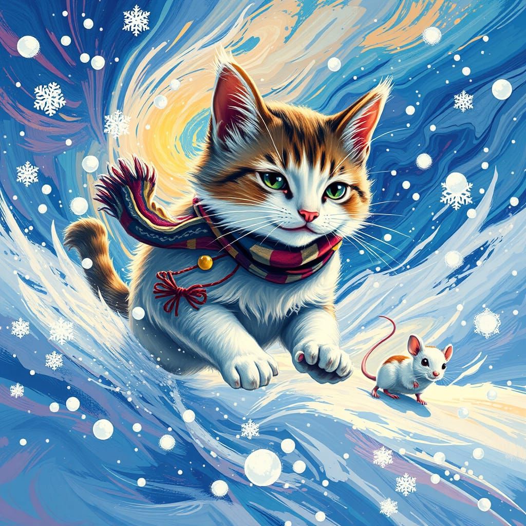 Snow Cat Chases Snow Mouse on Winter Olympics Poster in Van ...