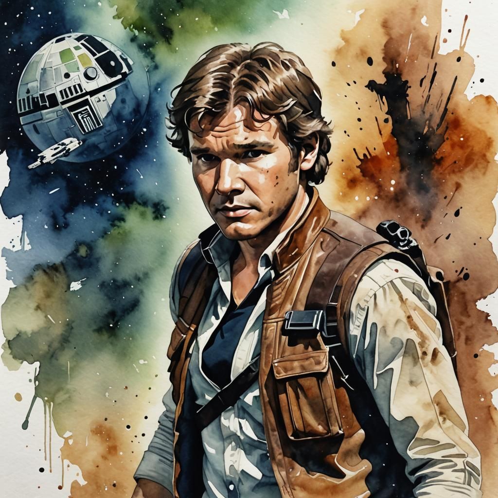 Grisly Han Solo in Earth Watercolor Style