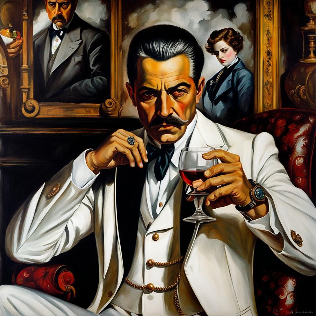 Evil 1930s Mafioso Portrait in Alcohol Ink