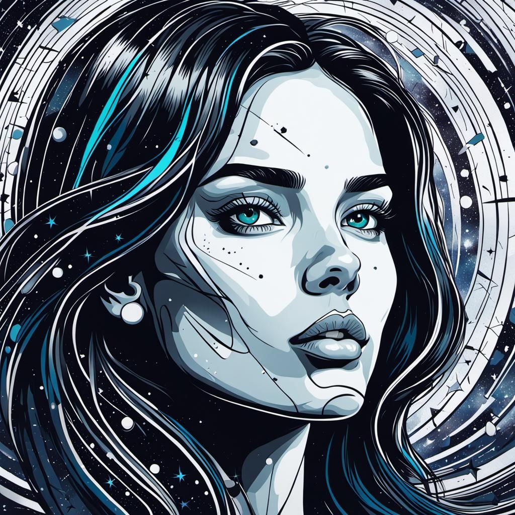 Cosmic Beauty: Graffiti Art Portrait of a Woman