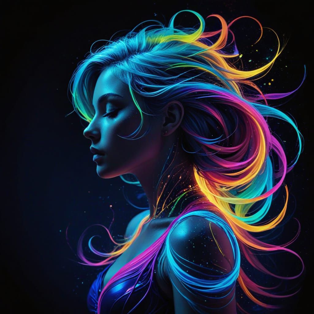 Ethereal Cosmic Goddess with Vibrant Neon Hair