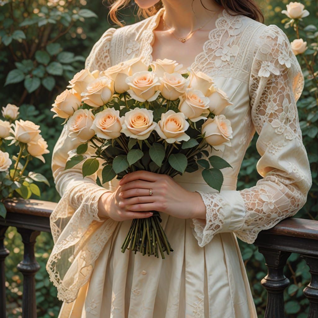 Elegant Lady with White Roses in Soft Focus