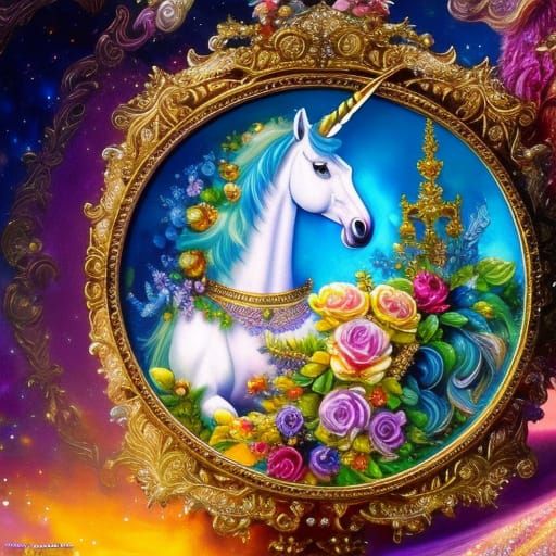 Iridescent Unicorn Music Box: Digital Rococo Masterpiece