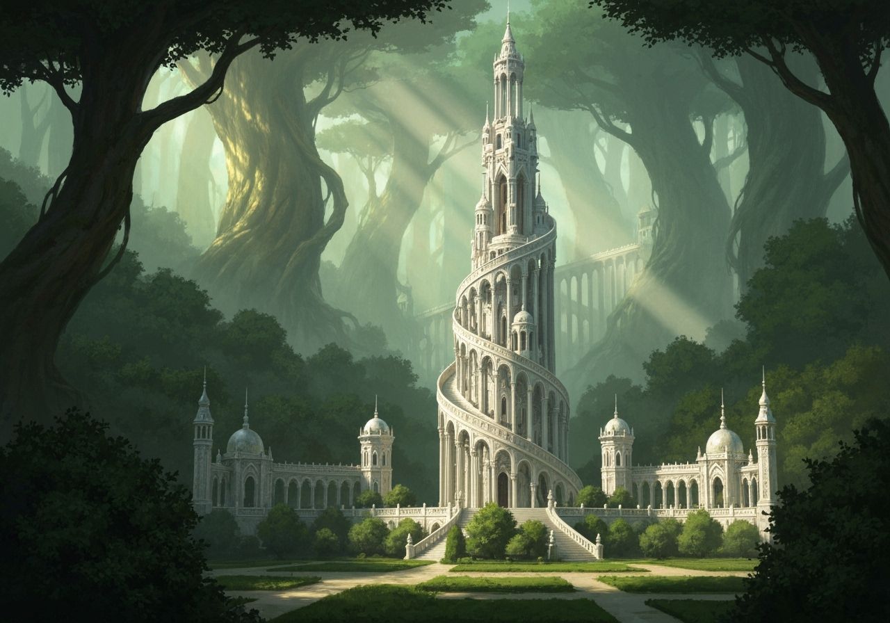 Fantastical Marble Mage Tower in Magical Forest