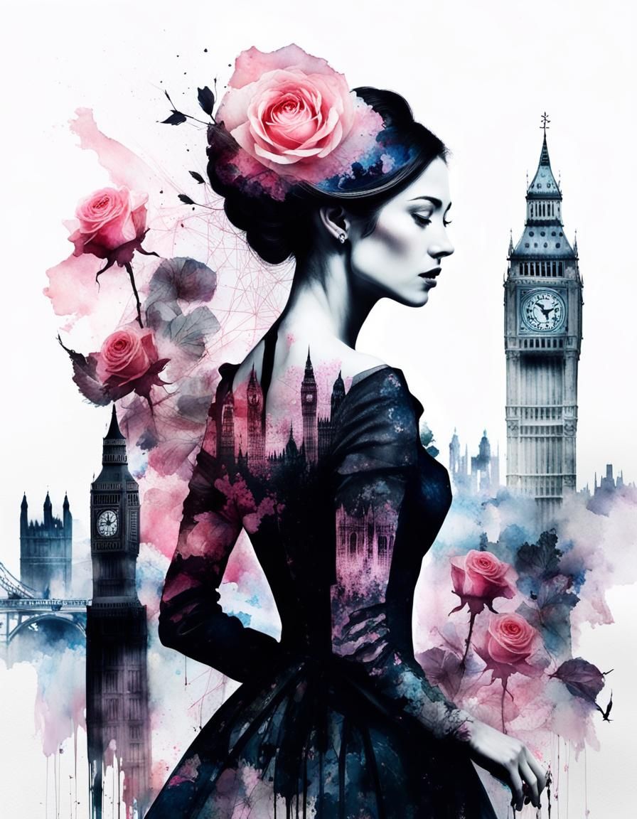 Victorian Silhouette Double Exposure with Roses