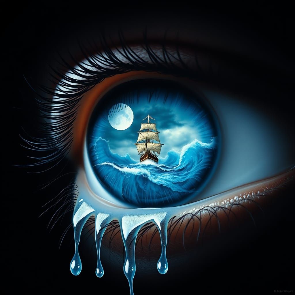 Hyper-Realistic Blue Eye Captures Ocean Storm in Stunning De...