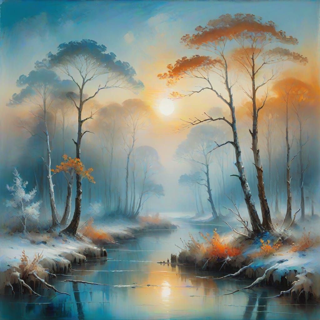 Dreamy Sunrise in Vibrant Abstract Forest