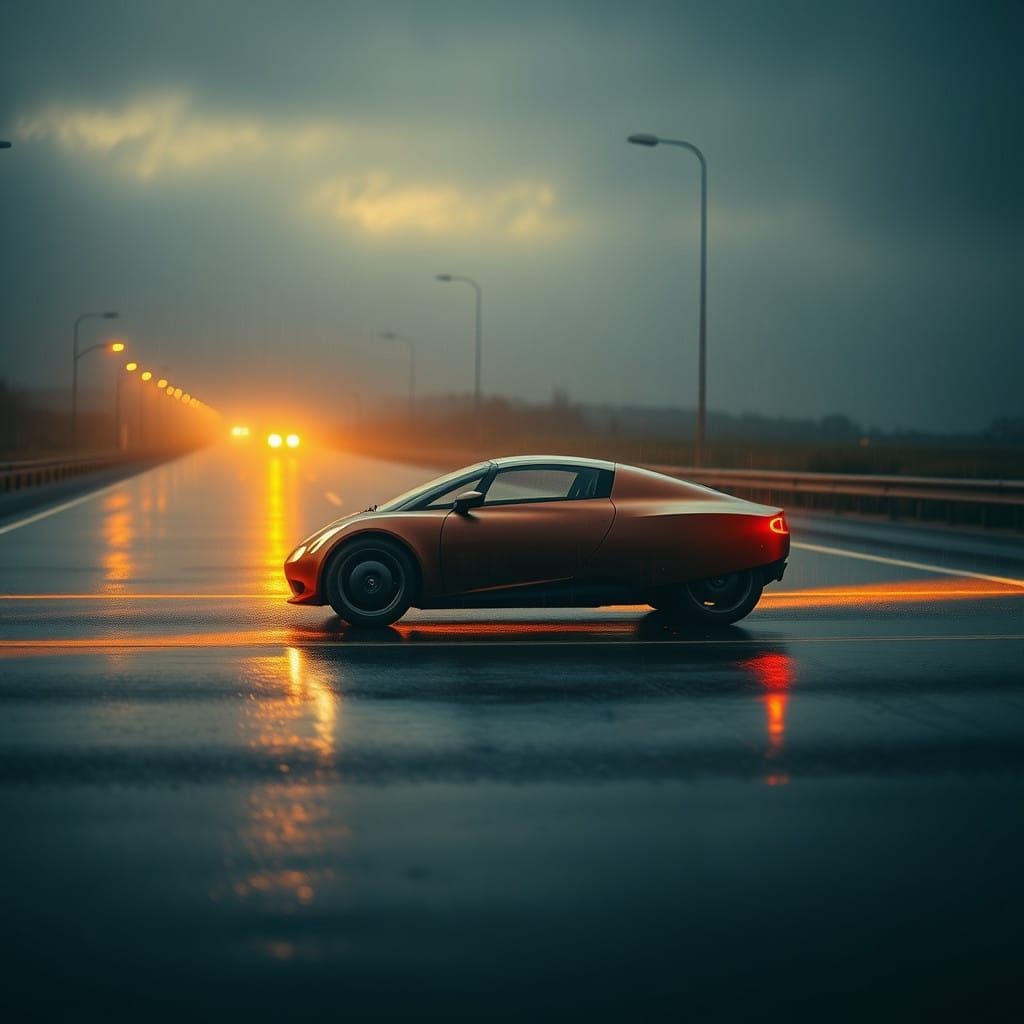Cyberpunk Hypercar on Deserted Highway in Cinematic Lighting