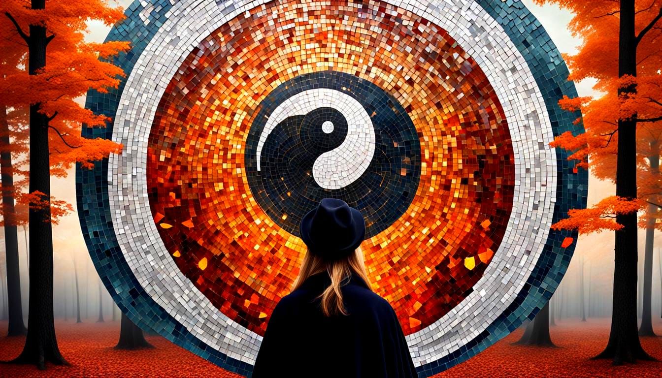 Wiccan Autumnal Equinox Mosaic with Yin-Yang Symbol