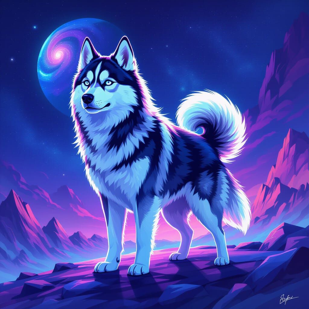 Nebula Husky on Crystalline Planet as Digital Painting