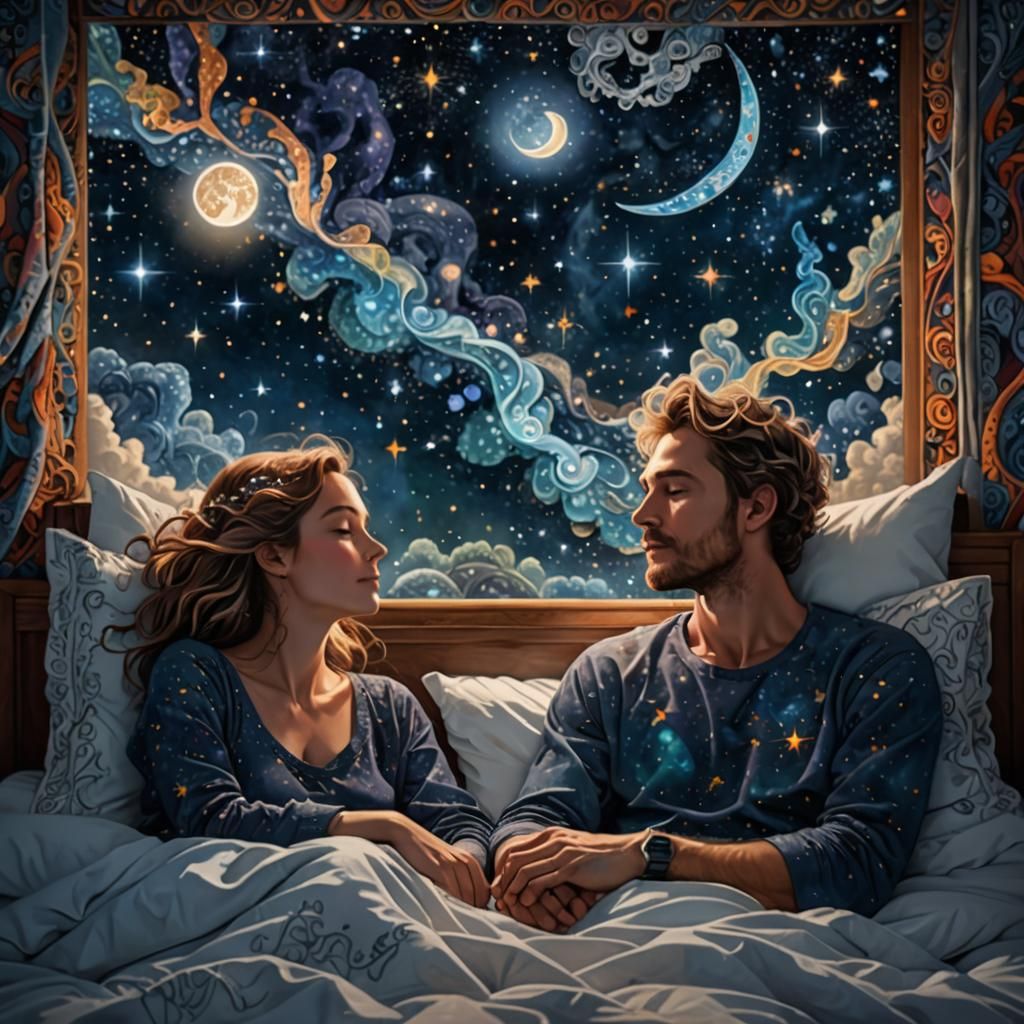 Celestial Couple Gazing at Holographic Astral Realm