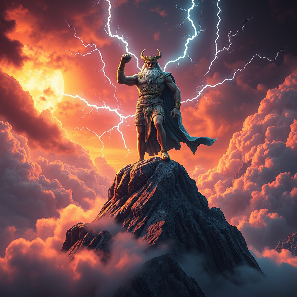 Zeus on Mount Olympus in High-Fantasy Style