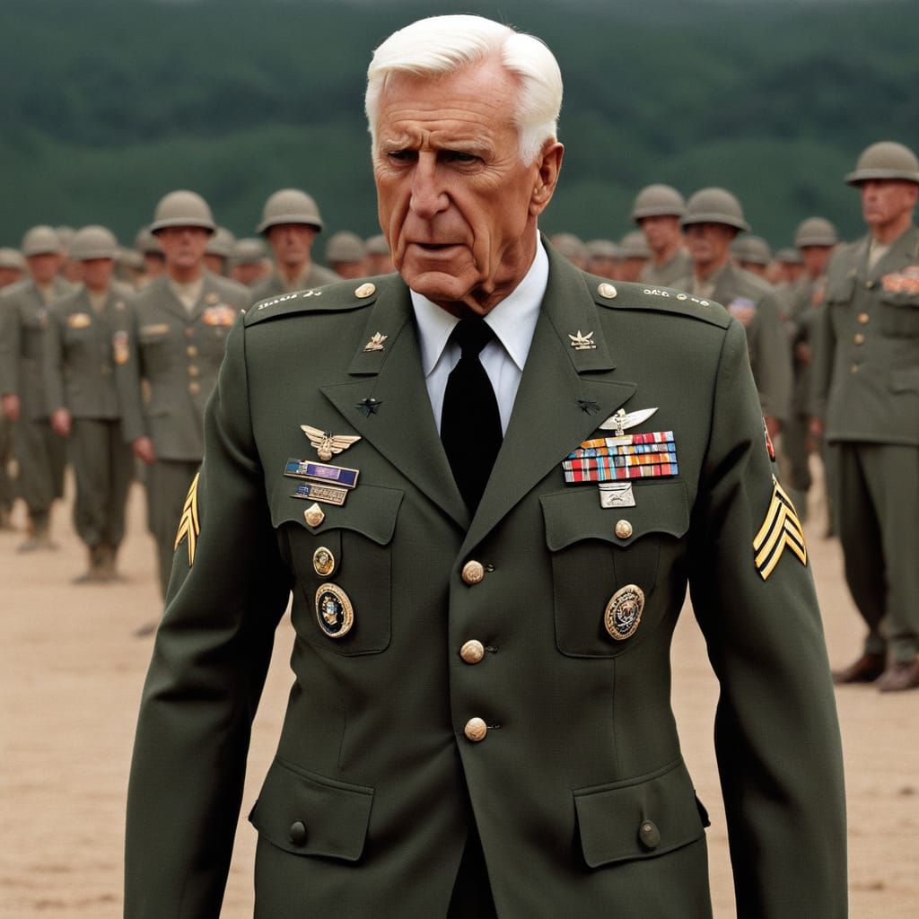 Leslie Nielsen as a Confused Military Drill Sergeant