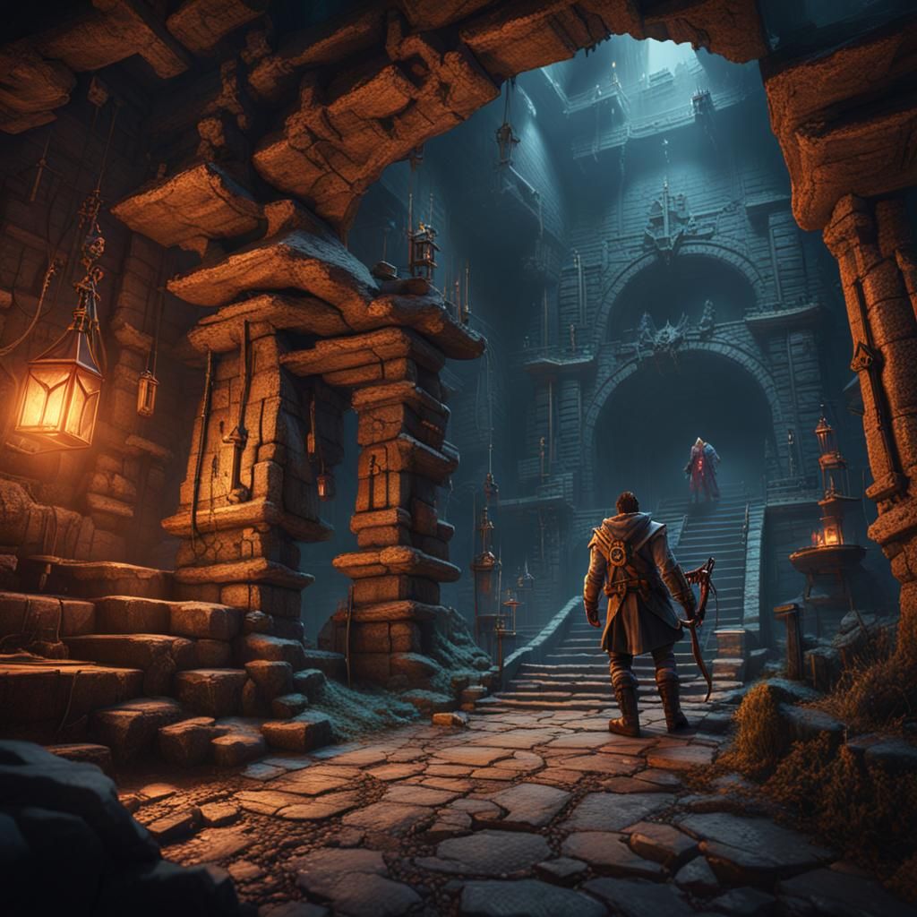 Fantasy Adventurers Exploring a Dangerous Dungeon