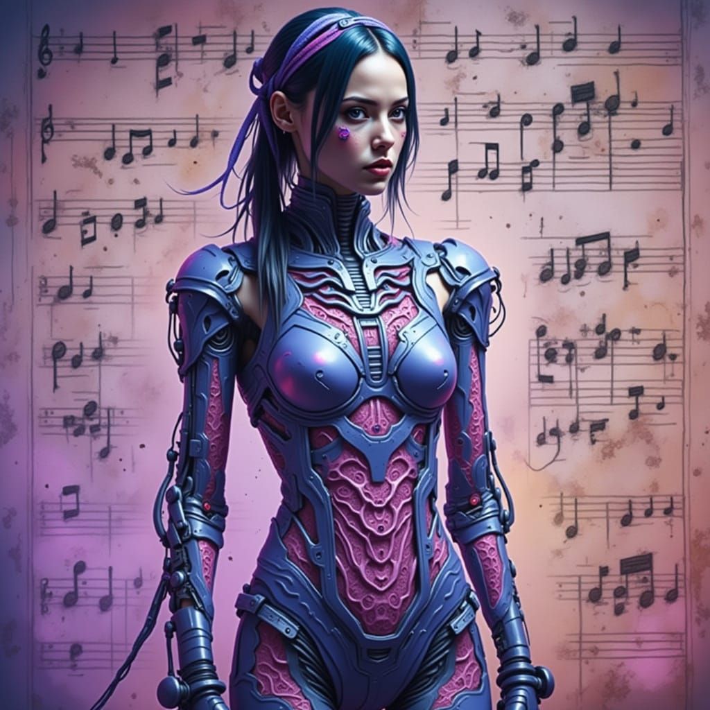Cyborg Goddess in Neon Harmony
