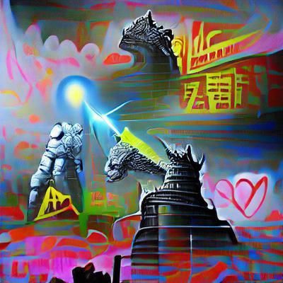 Hermetic Androgyne vs. Mechagodzilla: Neon Pop Art Poster