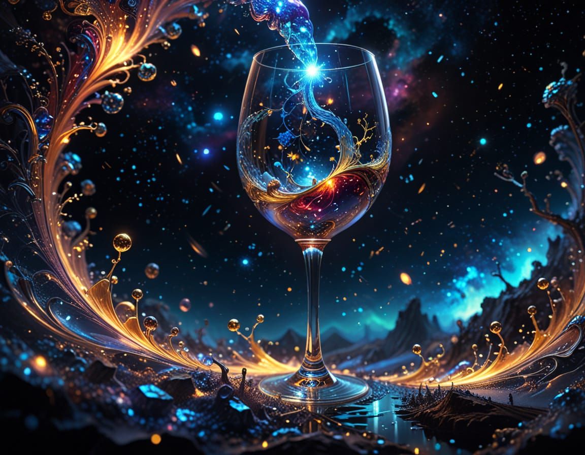 Surreal Wine Glass Universe in Hyper-Realistic 3D