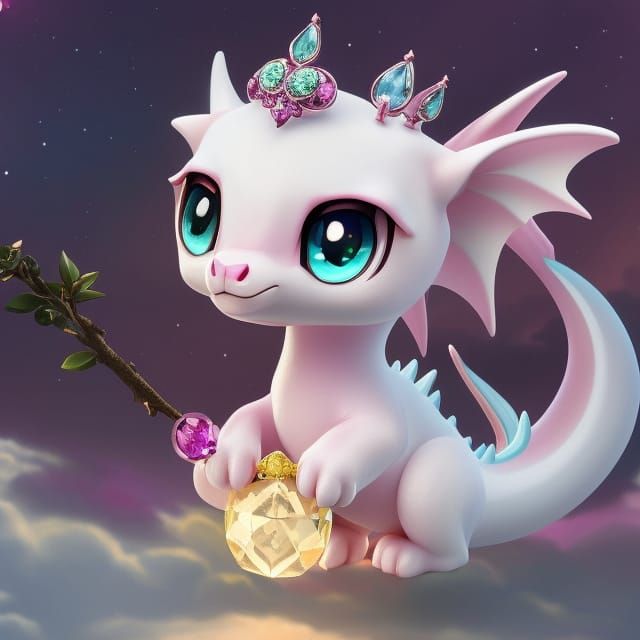 Chibi Pink Dragon with Sapphire Gemstone