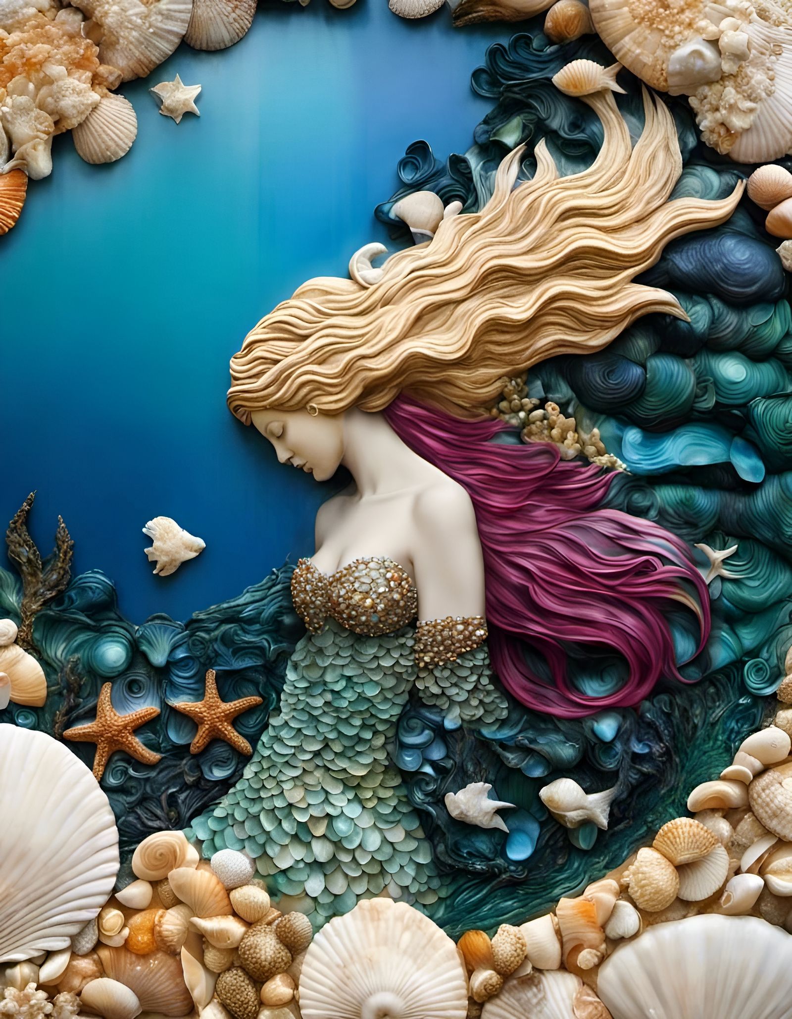 Magnifique Oceanid Bas-Relief